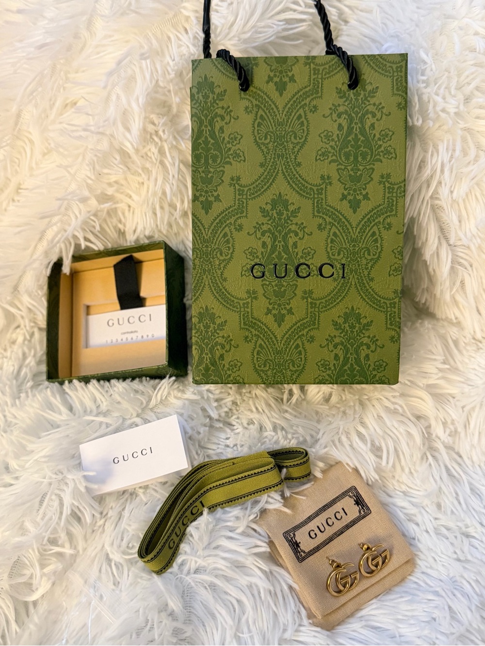 Gucci Gold Double G Cuff Links with Olive Accents